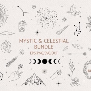 Paquete de imágenes prediseñadas místicas y celestiales dibujadas a mano
