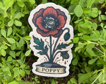 Darkly Elegant Poppy Vinyl Decal - Spooky Floral Sticker for Journals, Bottles, Laptops - Gothic Aesthetic