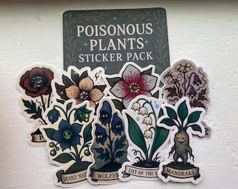 Poisonous Plant Sticker Pack – Set of 8 Magical Vinyl Stickers – Glossy Waterproof Easy Peel Decals for Witchy Botanical Aesthetics