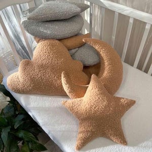 Juego de almohadas de nube de peluche con diseño de luna, estrella y nube. Decoración infantil. Cojines de peluche suaves para cuna y habitación infantil.