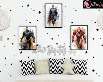 Superhero Watercolor Art Prints: Kids Room Decor (Digital Download)