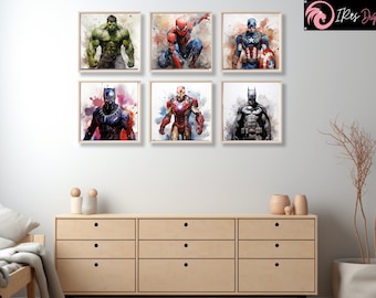 Superhero Watercolor Art Prints: Kids Room Decor (Digital Download)
