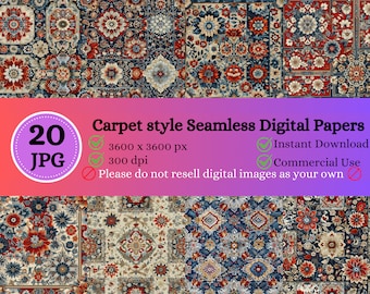 20 Carpet Style Seamless Patterns: Floral Digital Paper (Digital Download)