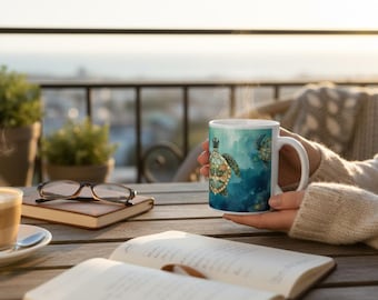 Taza de mosaico de tortuga marina / Taza de café de cerámica