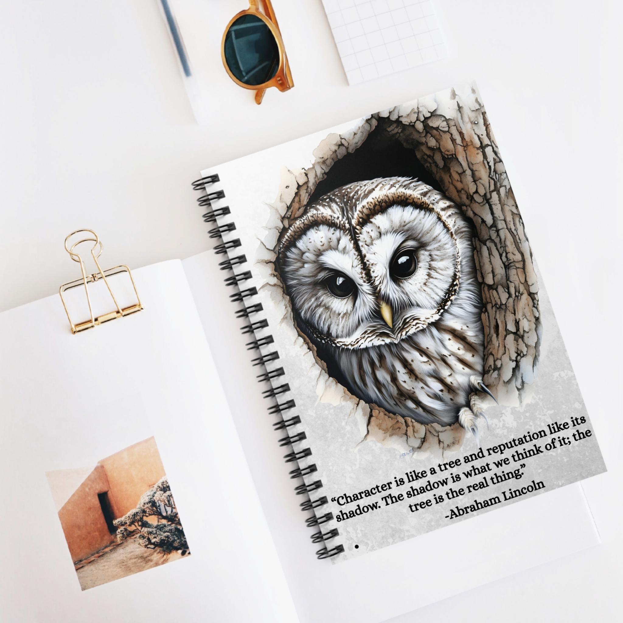 Barn Owl  Notebook | Abraham Lincoln Quote Spiral Notebook 118 pages 59 sheets