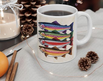 Colorful Rainbow Trout Stack Mug | Ceramic Fishing Mug