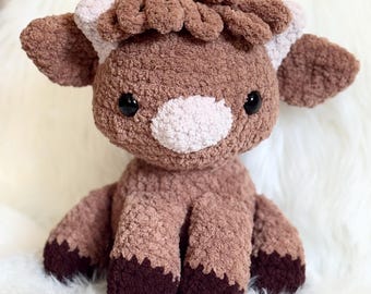 Crocheted Highland Cow Plushie, Cute Handmade Cow, Handmade Gift, Highland Cow Gift, Highland Cow Lover, Rustic Nursery Decor, Crochet Cow
