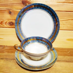 Vintage Porcelain Tea Trio Set, Echt Gold Porcelain, Cup+Saucer+Cake+Plate, Collector Grandma Gift, Gold Rim, Mankenhammer Bavaria Germany