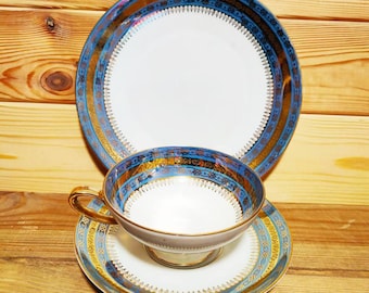 Vintage Porcelain Tea Trio Set, Echt Gold Porcelain, Cup+Saucer+Cake+Plate, Collector Grandma Gift, Gold Rim, Mankenhammer Bavaria Germany