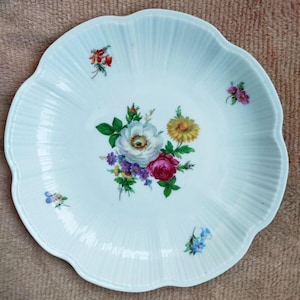 Vintage Kaiser Germany Porcelain Plate, Floral Pattern Plate, Hand Painted, Collector Gift, Grandma Gift, Rare Find, White Scalloped Dish