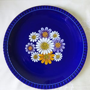 Vintage Cobalt Porcelain Plate, Bareuther Waldsassen Bavaria Germany, Hand Painted Daisies, Echt Cobalt, Rare Find,