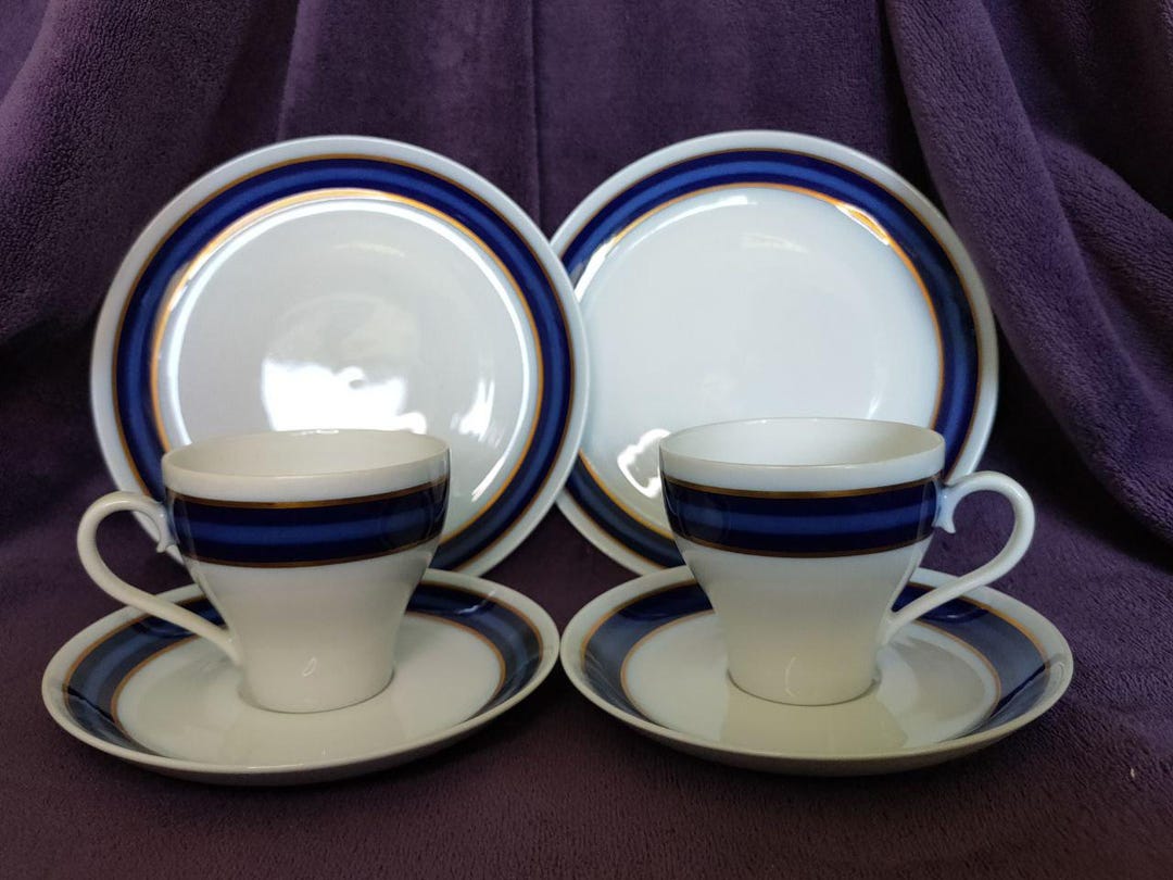 Vintage Coffee Cup Set, Porcelain Espresso Cups and Saucers, Blue and ...