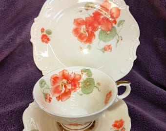 Antique Porcelain Tea Trio Set Cup+Saucer+Cake Plate, Collector Gift, Grandma Gift, Antique China Teaset Schumann Bavaria Germany 1920