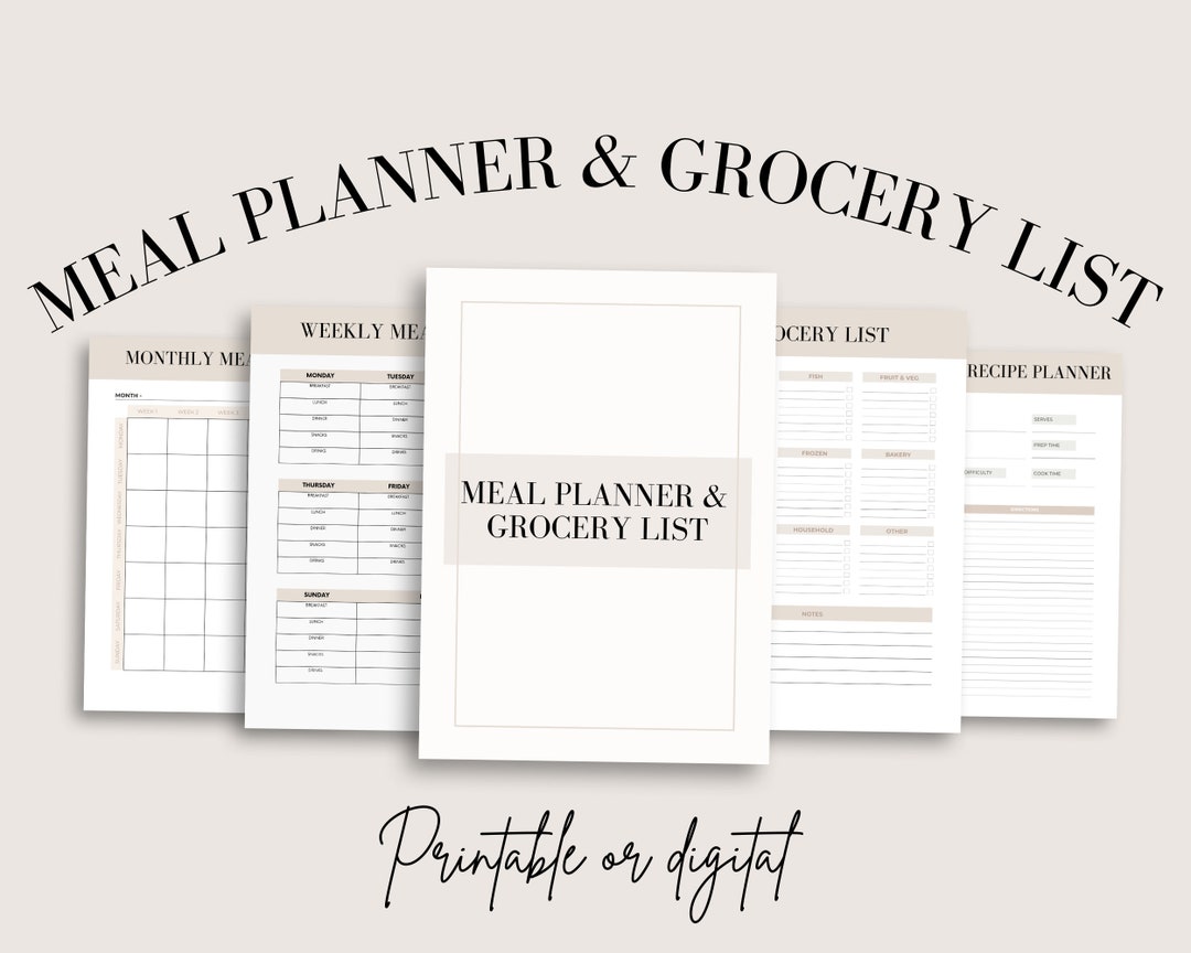 Meal Planner & Grocery List Printable, Meal Prep Planner, Weekly Food ...