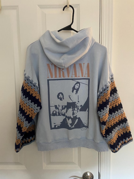 Thrifted Nirvana Hoodie With Crocheted Sleeves - Size Small - Etsy