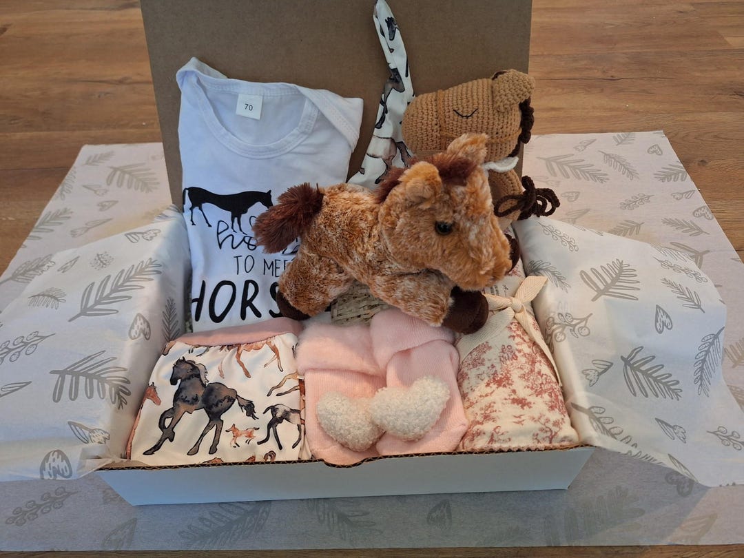 Horse Themed - Baby/newborn Gift Box: 3 Piece Outfit and Horse Stuffed ...
