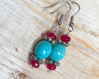 Turquoise Earrings. Turquoise Dangle Earrings. Turquoise Jewelry.