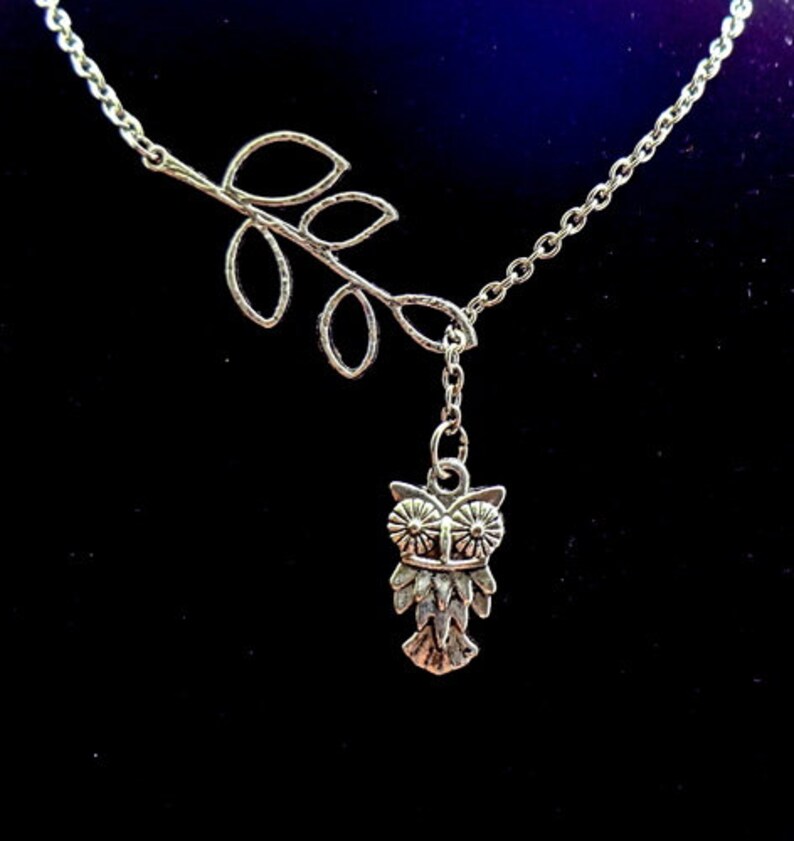 Owl Necklace, Branch Necklace, Lariat Necklace image 1