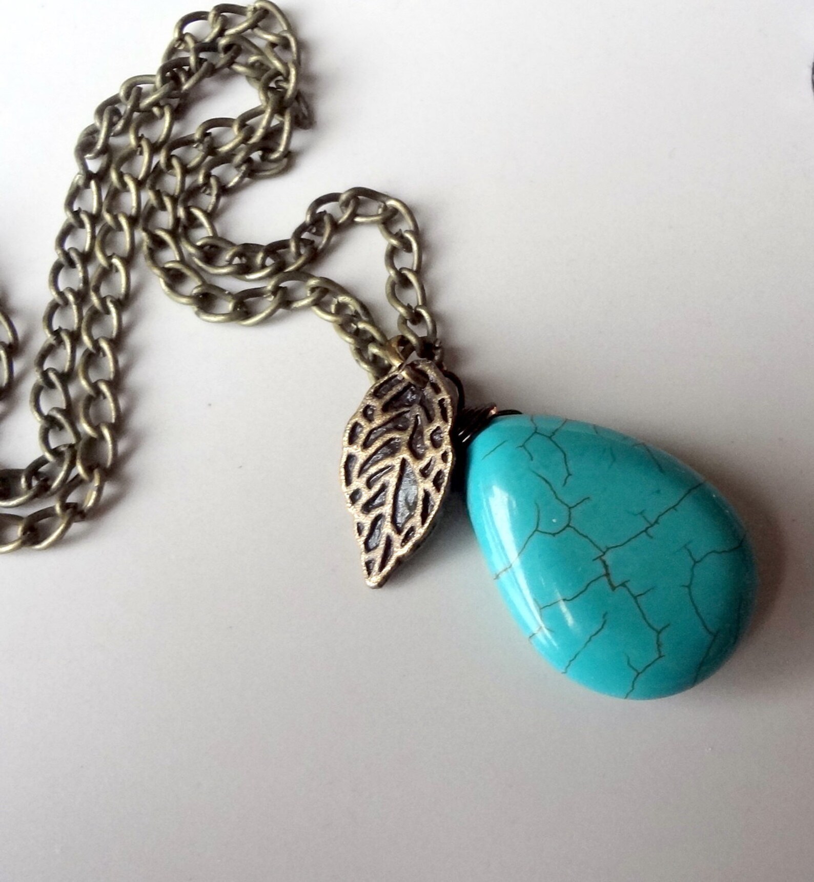 Turquoise Necklace Turquoise Drop Pendant Blue Drop Necklace Etsy