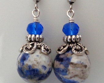 Blue Earrings Blue Jasper Earrings Blue Dangle Earrings, Blue Jewelry, Bridesmaid Earrings, Gift for her silver earrings SALE