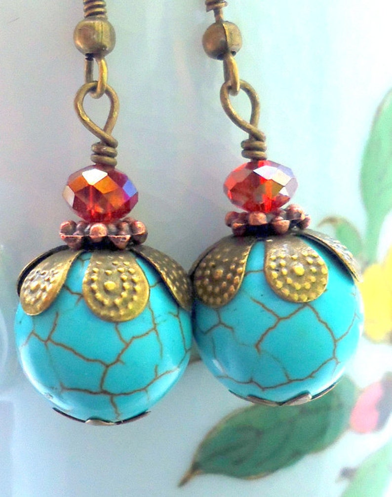 Turquoise Earrings, Blue Earrings, Stone Earrings, Dangle Earrings SALE image 1