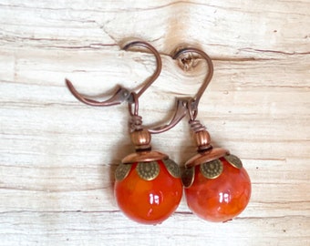 Agate Earrings, Orange Agate Earrings, Orange Jewelry, Dragon Vein Earrings, Dangle Earrings, Gemstone Earrings, Wedding Jewelry, Bridal