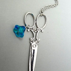Scissors Necklace, Scissors Pendant Necklace Flower Necklace Gift for Her