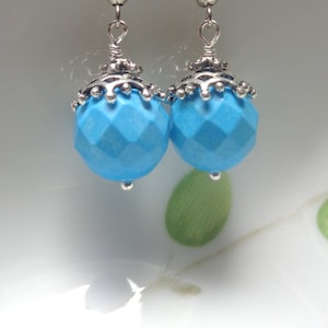 Turquoise Dangle Earrings: Antique Silver Finish, Gemstone Jewelry