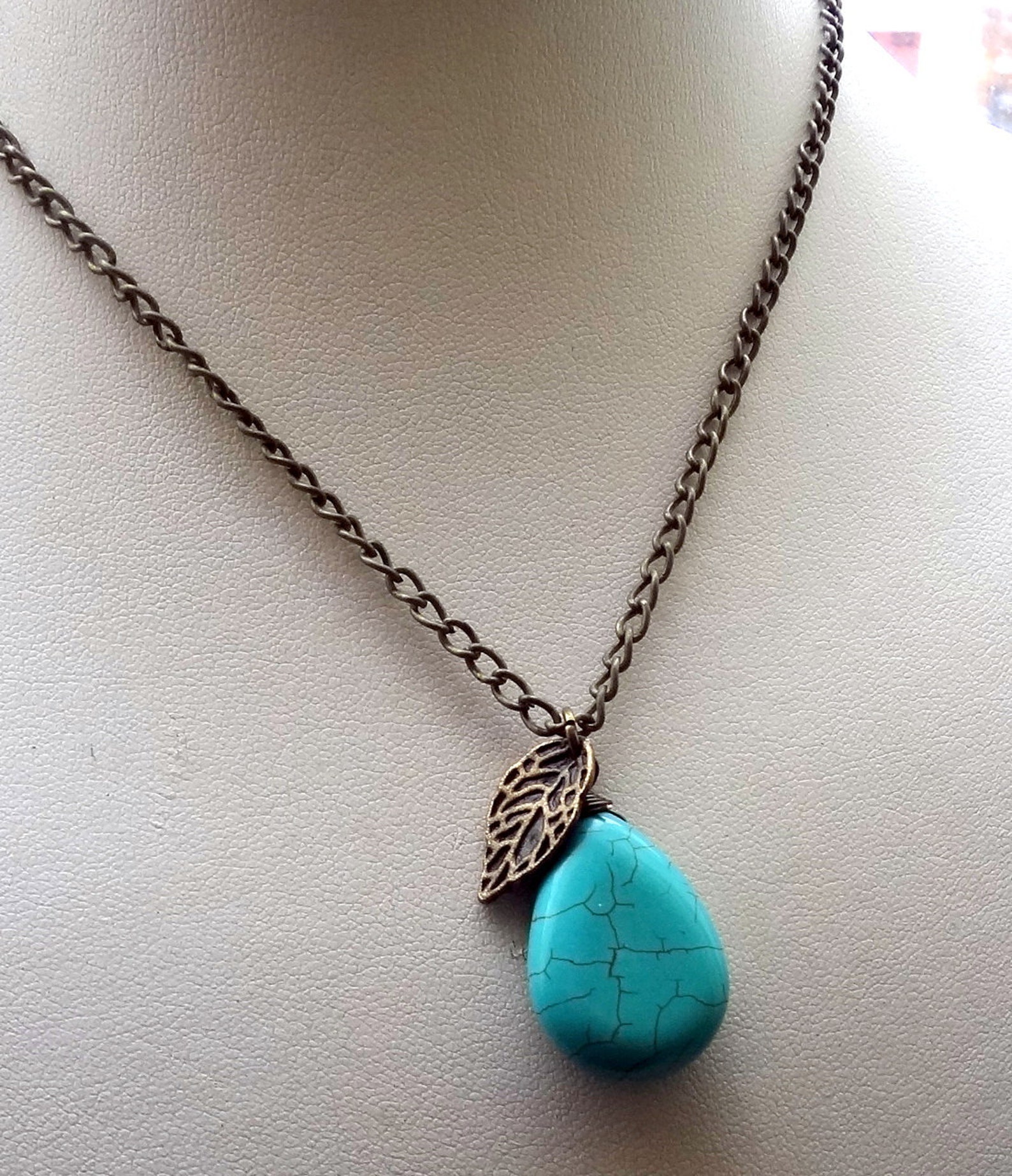 Turquoise Necklace Turquoise Drop Pendant Blue Drop Necklace Etsy