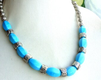 Collier En Turquoise Ancienne Naturelle - 310 Carats - 2 Rangs (8mm & 6mm) - Longueur 46/48cm - Neuf Avec étiquettes