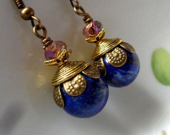 Lapis Earrings, Lapis Lazuli Earrings, Blue Earrings, Dangle Earrings, Gold Plated Earrings, Gemstone Earrings, Wedding Jewelry, Bridal