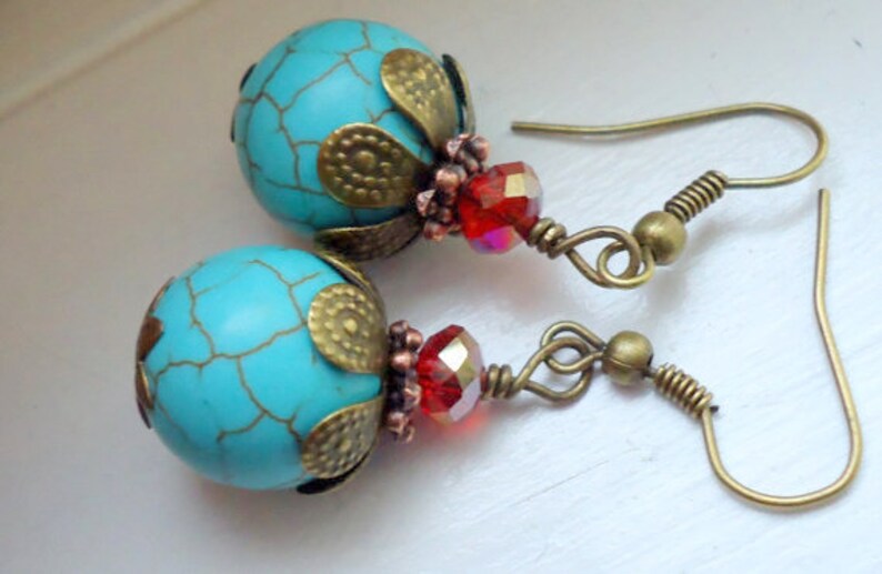 Turquoise Earrings, Blue Earrings, Stone Earrings, Dangle Earrings SALE image 2