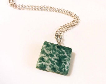 Jasper Necklace, Jasper Pendant Necklace, Gemstone Pendant, Square Pendant Necklace, Green Pendant Necklace, Stone necklace