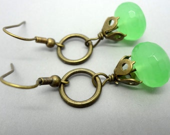 Green Earrings,Chacedony Earrings, Dangle Earrings Mint green Earrings, SALE, Bronze Earrings