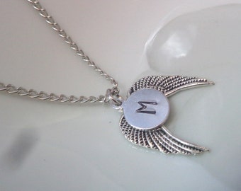 Personalized Angel Wing Necklace, Initial Necklace Memorial gift, Sympathy Gift, Silver Angel Wing Necklace , Angel Wing Jewelry,