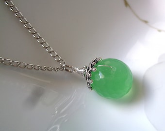Faceted Chalcedony Pendant Necklace: Antique Silver Finish