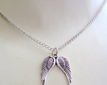 Collar antiguo de alas de ángel de plata - Colgante pequeño, 43 cm