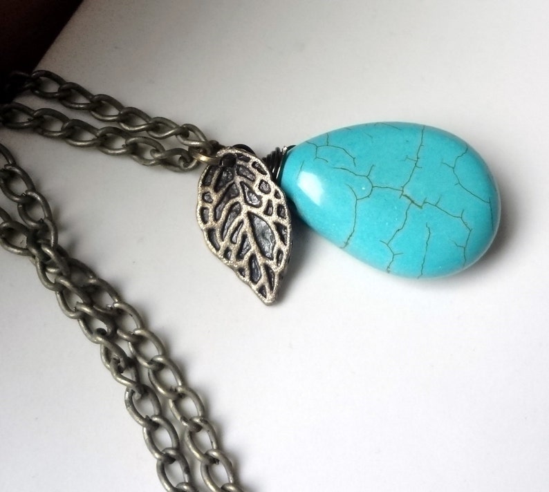 Turquoise Necklace Turquoise Drop Pendant Blue Drop Necklace Etsy