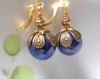 Lapis Earrings, Lapis Lazuli Earrings, Blue Earrings, Dangle Earrings, Gold Plated Earrings, Gemstone Earrings, Wedding Jewelry, Bridal