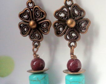 Türkis Howlith Ohrringe: Boho Antik Messing Schmuck
