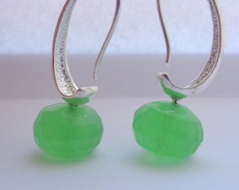 Green Earrings, Green Chalcedony Earrings, Green Dangle Earrings, Gemstone Earrings