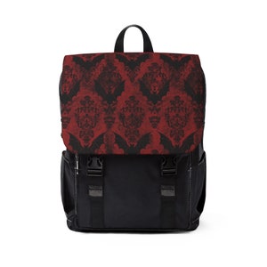 Unisex Casual Rucksack, Fledermäuse, Damast, Rot, schwarz, gothic, halloween, spooky, spoopy, Hexe, Vampir