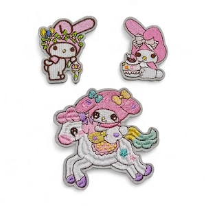 Embroided Patch, Iron on, Glue, Craft supply, badge, Embroidery, Cute, Bunny, Pink, Kawai, Pink, White