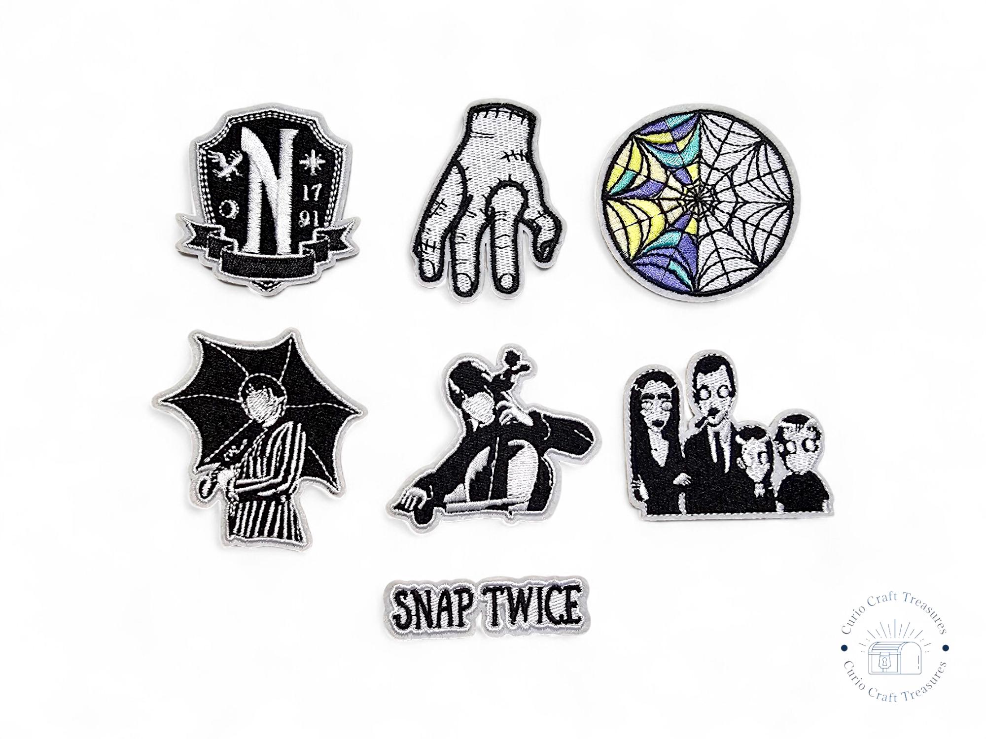 Fabric Embroided Patch, Nevermore, academy, Thing, Rose window, umbrella, cello, Wednesday, Addams, gothic, Iron on, glue, badge