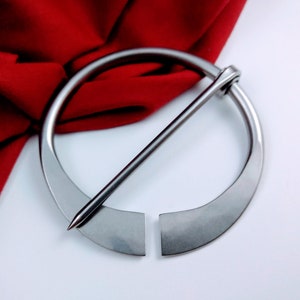 Stainless Steel Penannular Brooch, SCA, LARP, Hand Forged, Cloak Pin, Shawl Pin