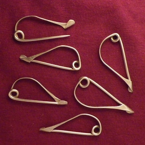 1 3/8" Celtic Fibula Set of Six, SCA, LARP, Bow Brooch, Scarf Pin, Chiton, Hand Forged