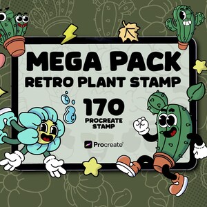 Mega Pack Retro Plant Stamp - 170 Retro Stamp - Procreate Stamp - Plant Cartoon Character - Procreate Brushes