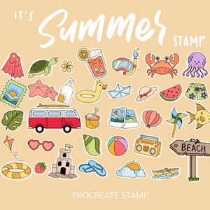 Summer Stamp Procreate - Procreate Stamp Pack - Summer Doodle Brushes Stamp - Cute Stamps Brushes  - Tropical Vibes Brush Set