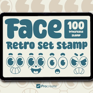 Face Retro Set Stamp  , 100 face procreate stamp, Procreate stamp face, Retro face, Face retro cartoon