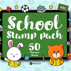 School Procreate Stamp Pack: 50 Cartoon Character Brushes